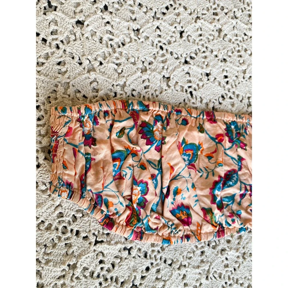 By Anthropologie Floral Silky Bandeau Top‎ M Peach Summer Coastal Beach Festival